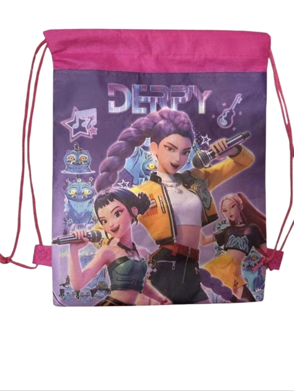 K-pop Derpy Purple & Pink Drawstring Backpack - Picture 2 of 3